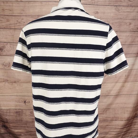 MNG Polo Shirt Mens Large Navy White Stripe Regular Fit Short Sleeve Collared - Picture 4 of 8